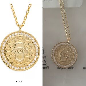 NWT Argento Vivo G Hamsa Pavé Evil Eye Pendant Necklace 14K Gold Plated Sterling